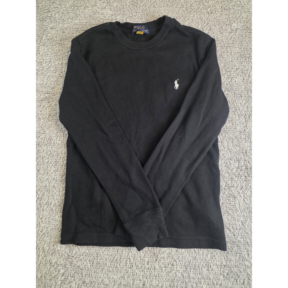 Polo Ralph Lauren Waffle Thermal Shirt Boys Medium 10-12 Black Long Sleeve